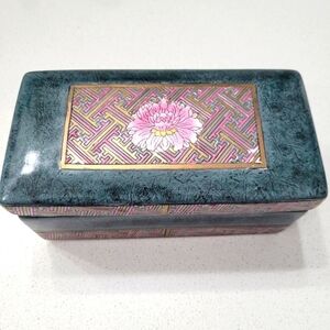 Vintage mid century modern Bohemian  porcelain lotus flower storage box